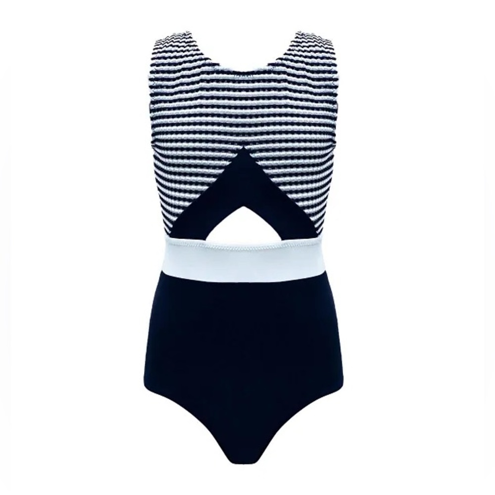 Nessi Byrd Girls Black/White One Piece Swimsuit Girls Size 14